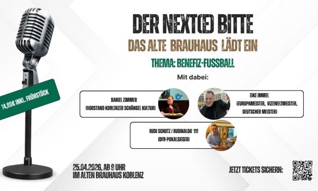 Der NEXT(e) bitte: Das Alte Brauhaus lädt ein Frühstückstalkshow zum Benefiz-Fußball am 25. April
